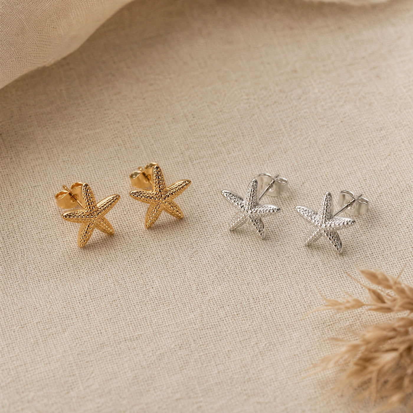 Starfish Stud Earrings – Dainty Gold Silver Textured Sea Star Earrings, Gift for Her