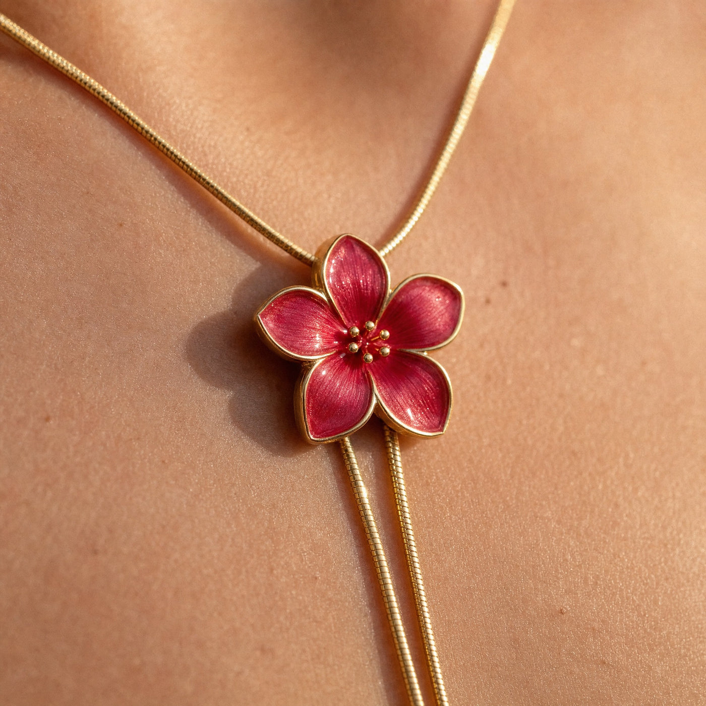 Enamel Flower Y Necklace – Adjustable Long Chain Floral Pendant, Minimalist Gift for Her