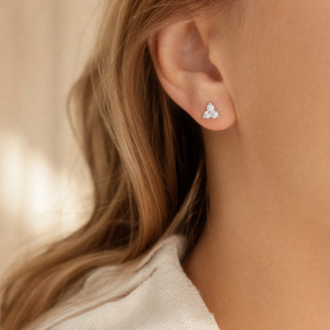 CZ Trio Cluster Stud Earrings – Dainty Gold Silver CZ Flower Studs, Gift for Her