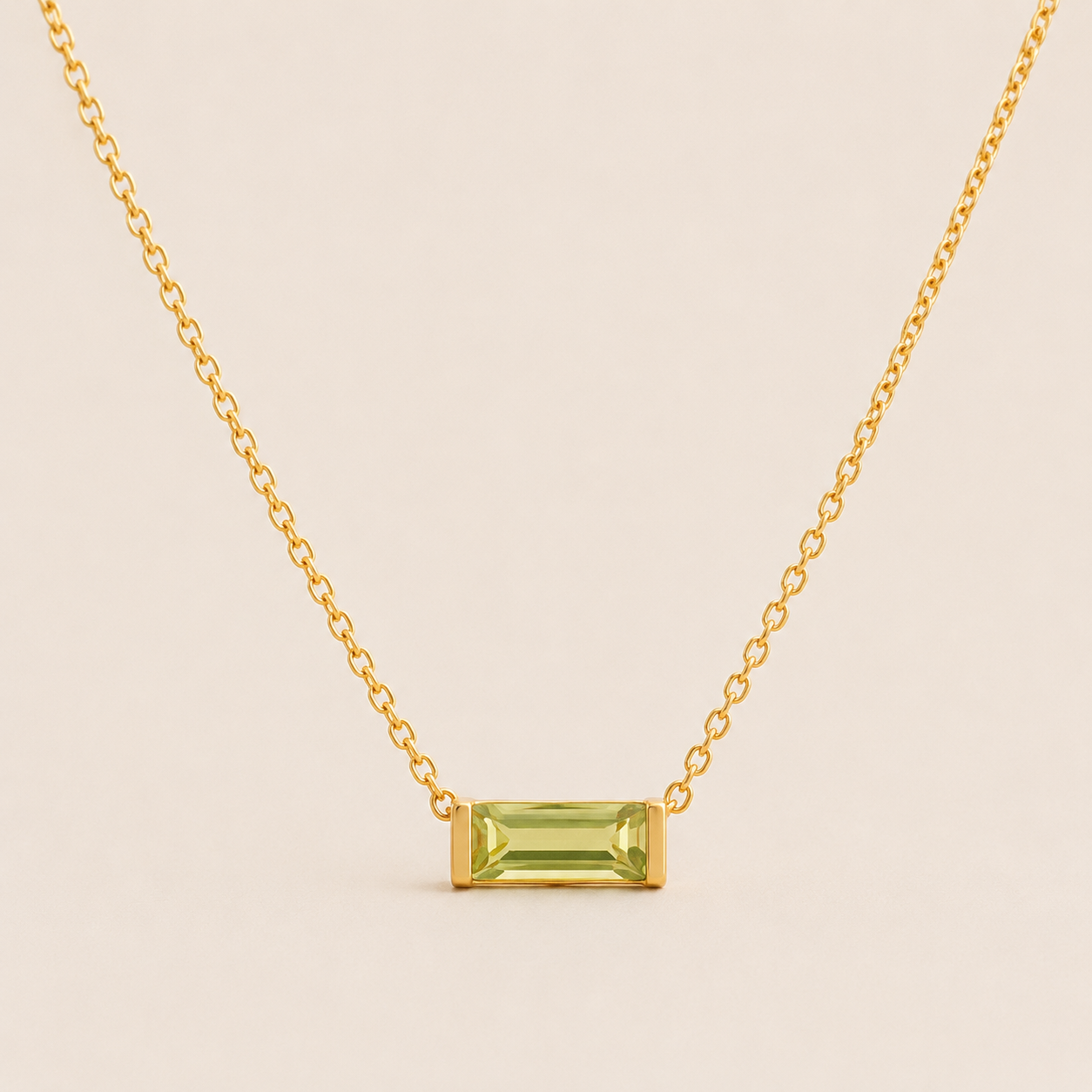 Gold Baguette Birthstone Necklace – Dainty Gold- CZ Pendant, Gift for Her