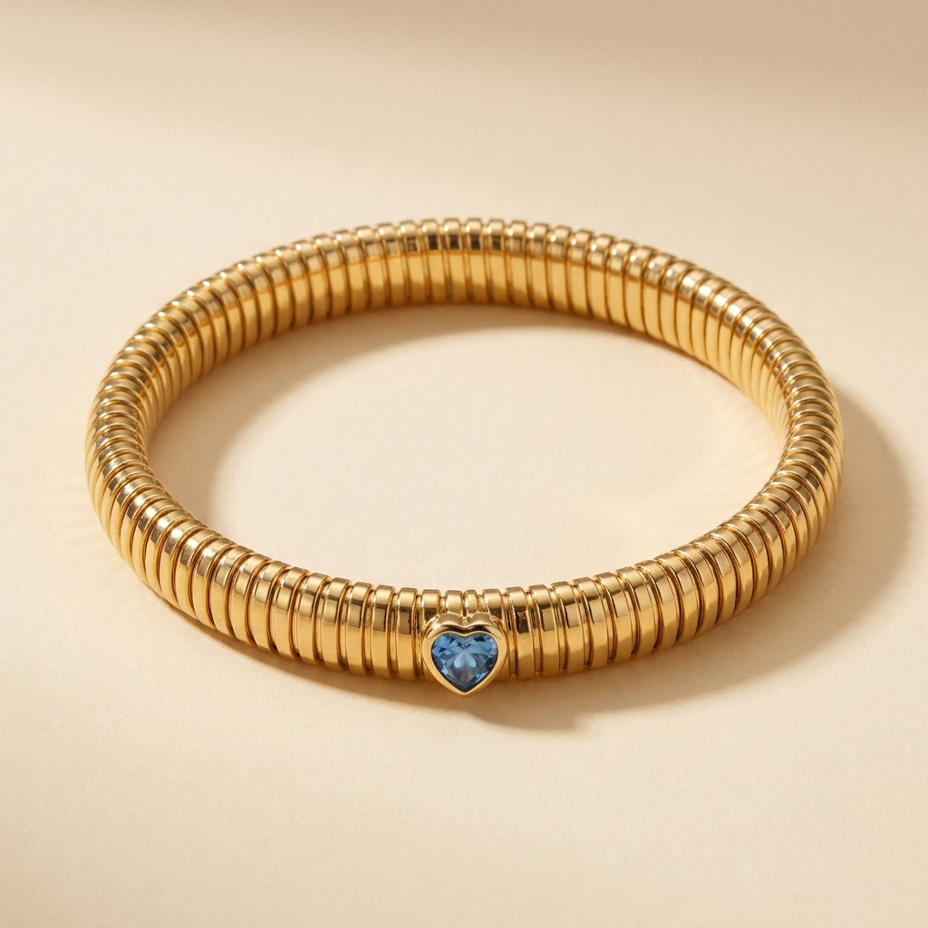 Tubogas Heart Bracelet – Retro Ribbed Stretch Bangle, Dainty Gift for Her