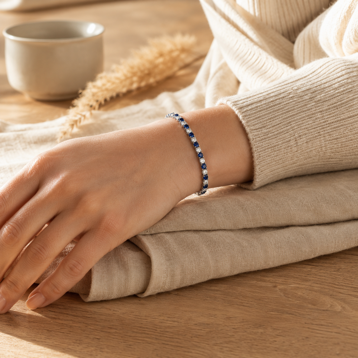 Silver Blue & White CZ Tennis Bracelet – Sapphire-Tone Zircon Gift for Her