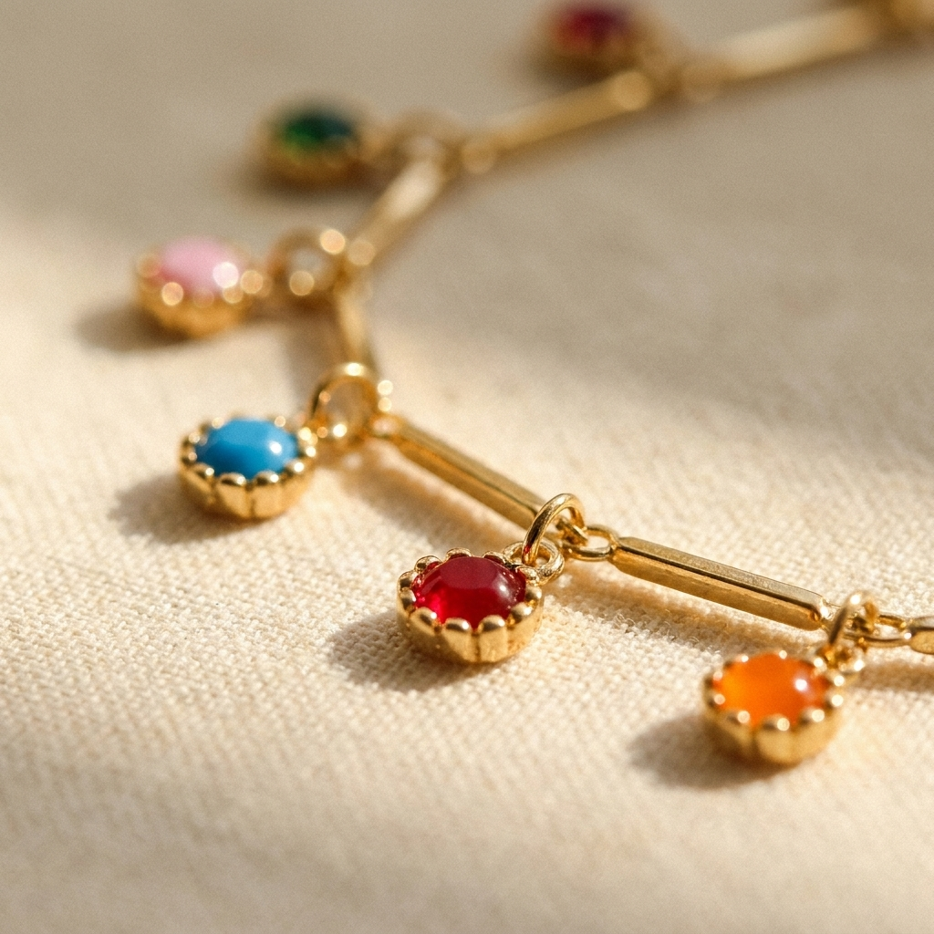 Multicolor Charm Choker Necklace – Dainty Gold Silver Colorful Bead Tassel Chain, Gift for Her