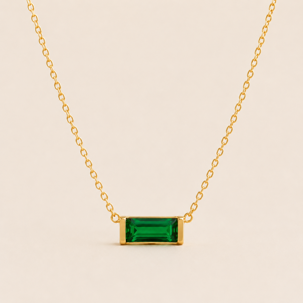 Gold Baguette Birthstone Necklace – Dainty Gold- CZ Pendant, Gift for Her