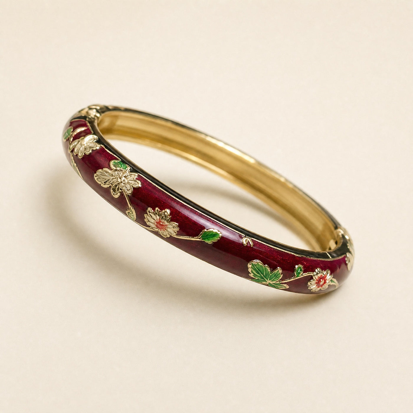Cloisonne Enamel Bangle – Floral Peony Filigree Ethnic Vintage Bracelet, Gift for Her