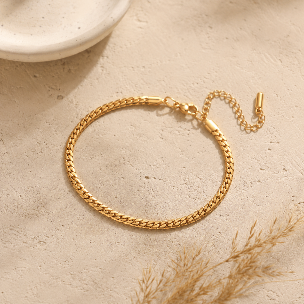 Gold Cuban Chain Bracelet – Gold Stainless Steel Dainty Layering Bracelet for Women