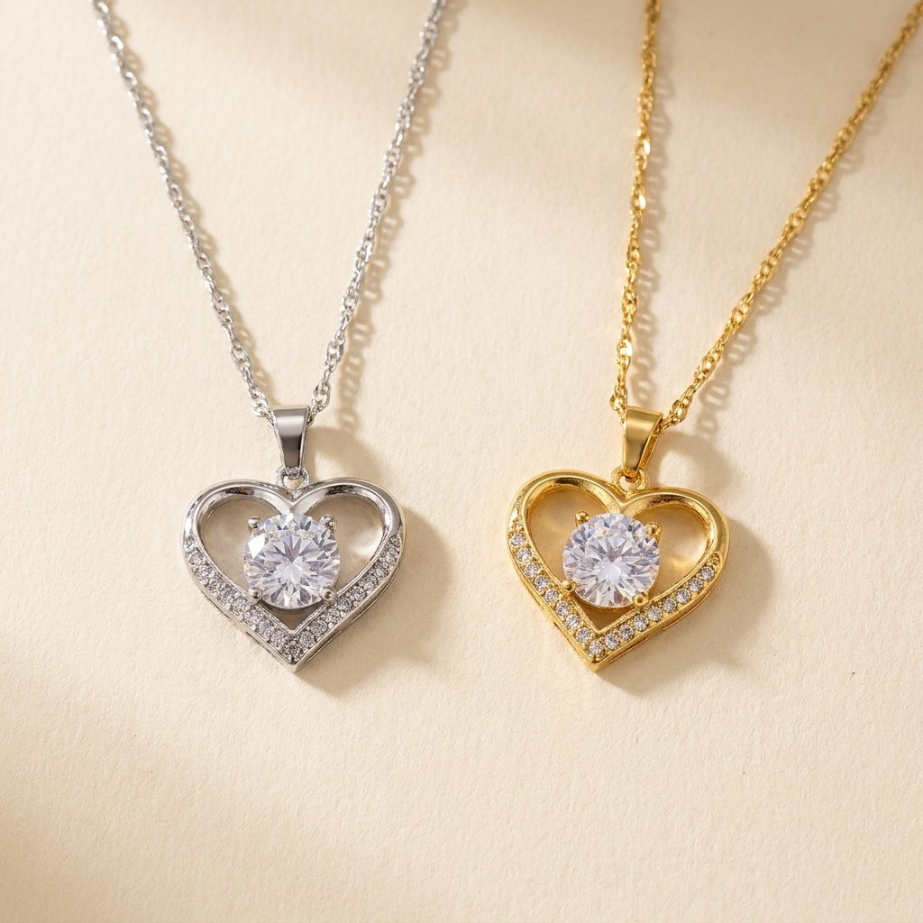 Gold Heart Pendant Necklace – Pavé CZ Dainty Chain, Gift for Her, Women Girls