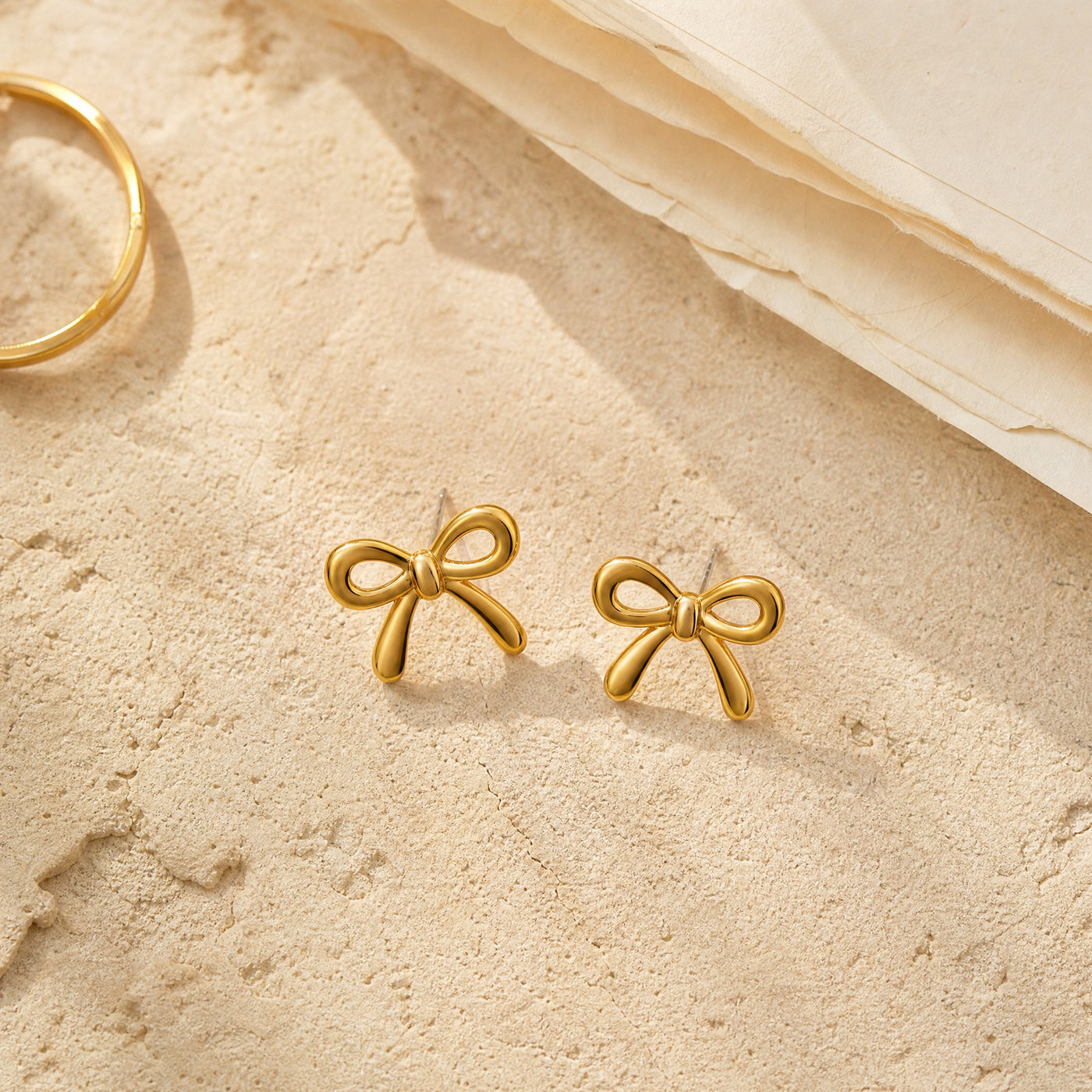Gold Bow Stud Earrings – Dainty Gold Minimalist Ribbon Earrings, Gift for Her
