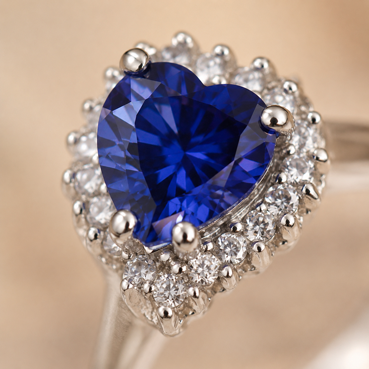 Silver Heart Zircon Ring – Adjustable Open Band, Pavé Halo CZ, Dainty Romantic Gift for Her
