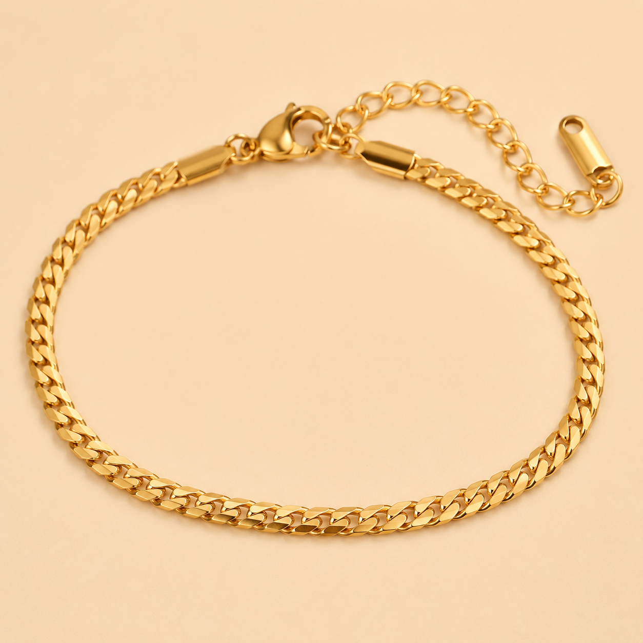 Gold Cuban Chain Bracelet – Gold Stainless Steel Dainty Layering Bracelet for Women