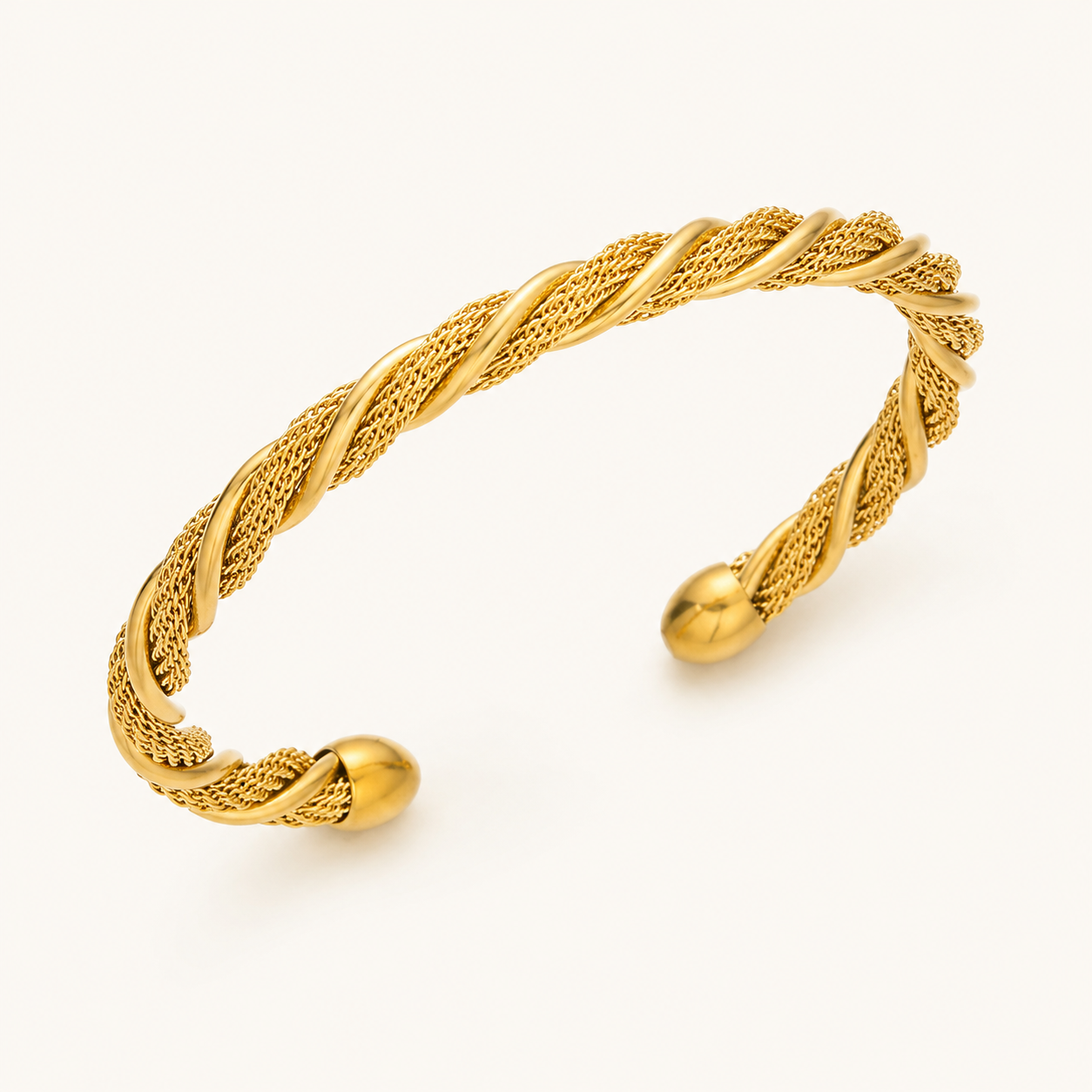 Twisted Mesh Cuff Bracelet – Open Bangle Gold Silver Woven Texture Statement Gift