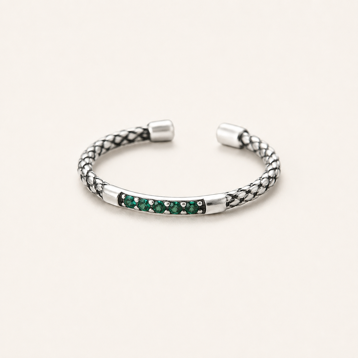 Silver Pavé Serpentine Ring – Stackable CZ Band Ring for Women, Dainty Gift for Her