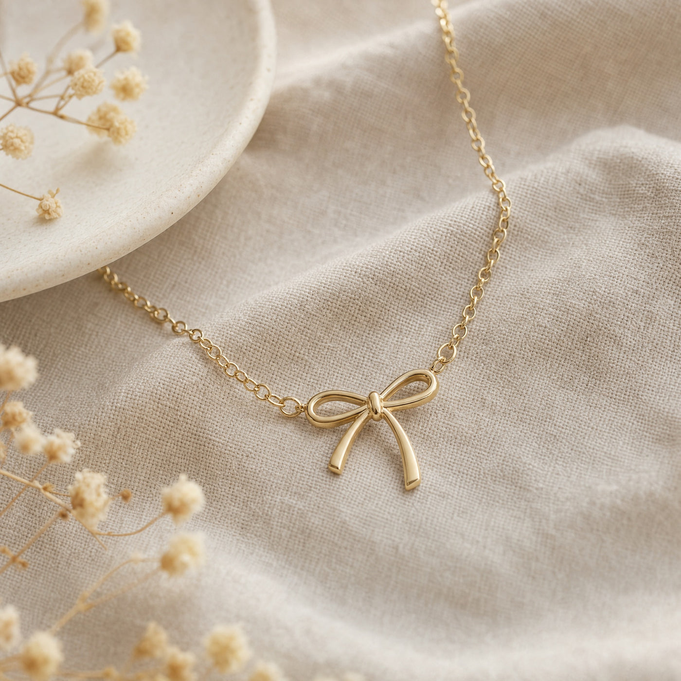 Gold Bow Pendant Necklace – Dainty Gold Silver Plated Bow Choker Chain, Gift for Her