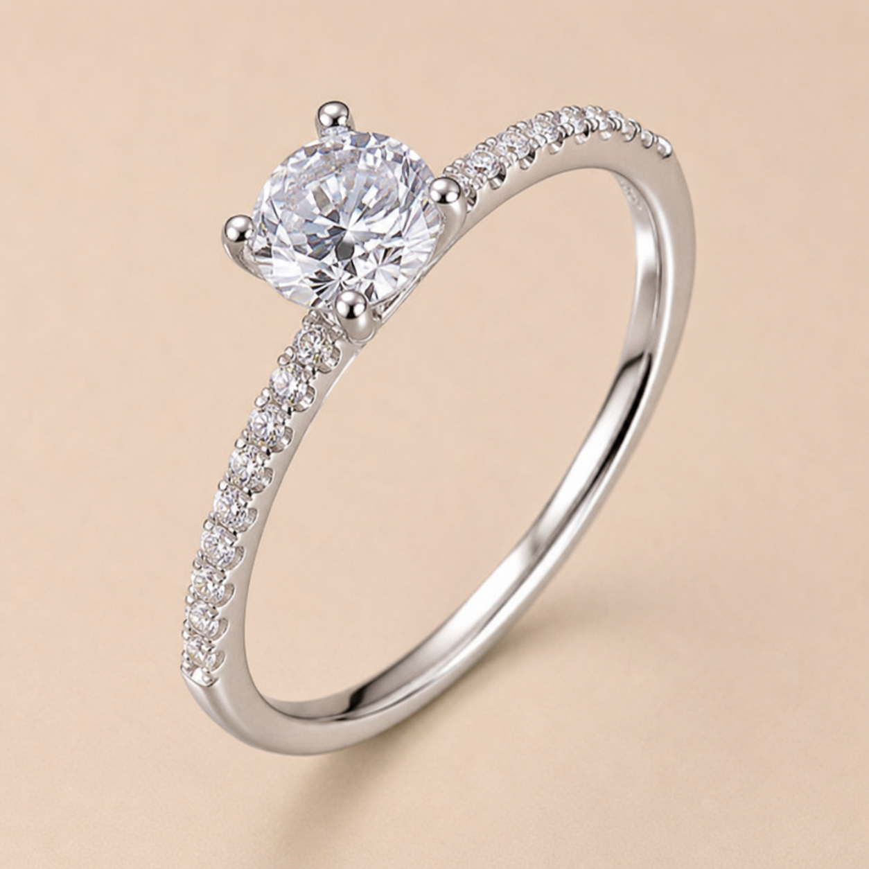 Round CZ Eternity Band – Dainty Pavé Wedding Ring, Thin Gold-Plated Stackable Engagement Ring for Women