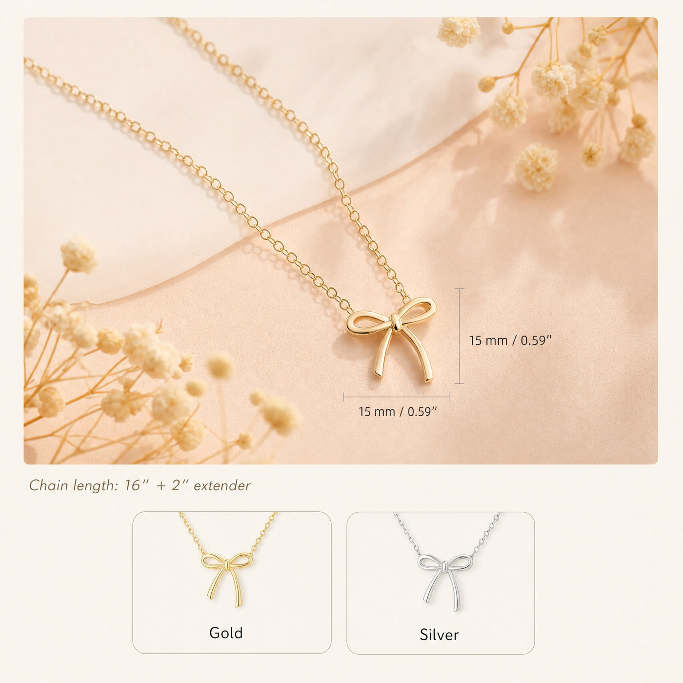 Gold Bow Pendant Necklace – Dainty Gold Silver Plated Bow Choker Chain, Gift for Her