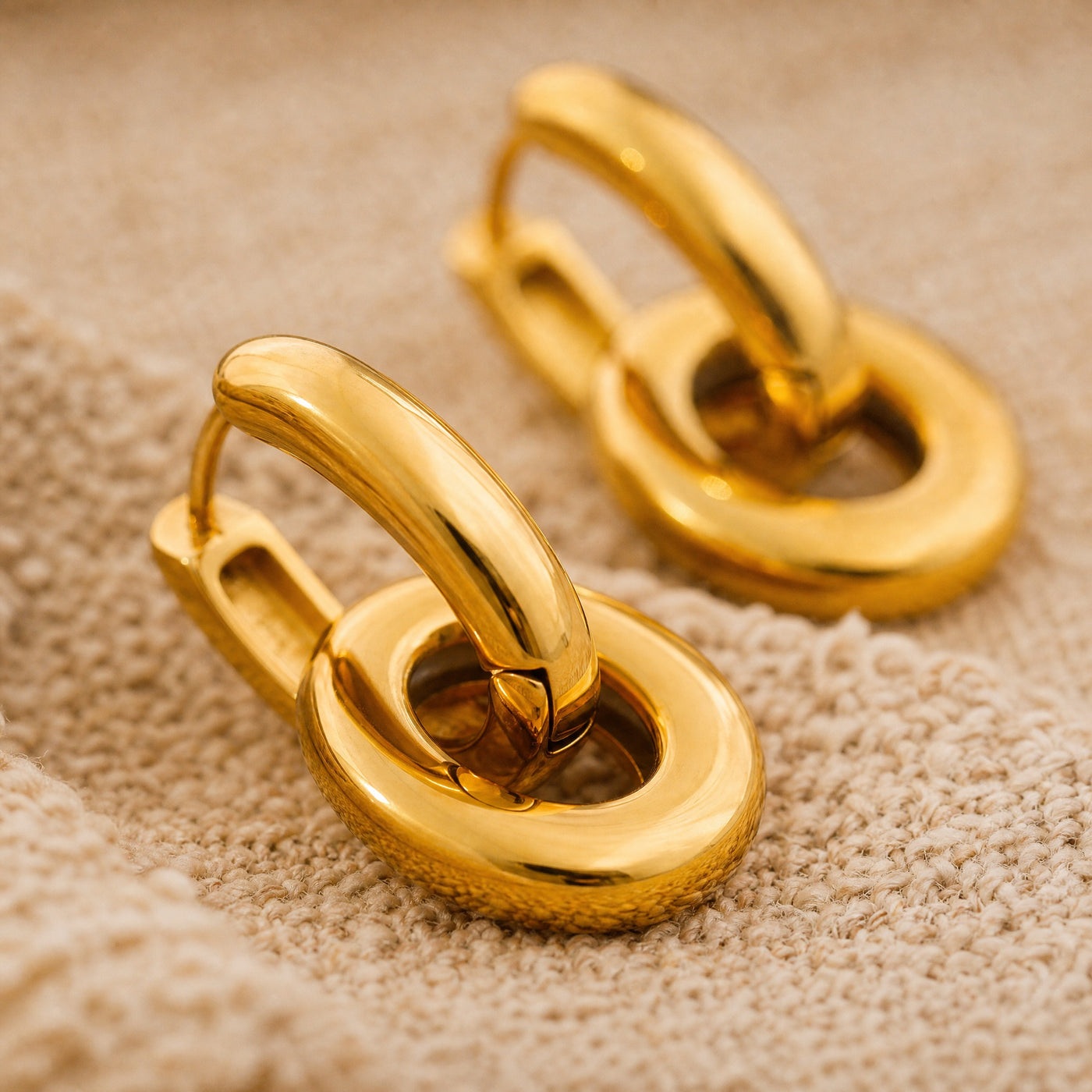 Double Hoop Drop Earrings – Gold Silver Chunky Oval Link Dangle Earrings for Women