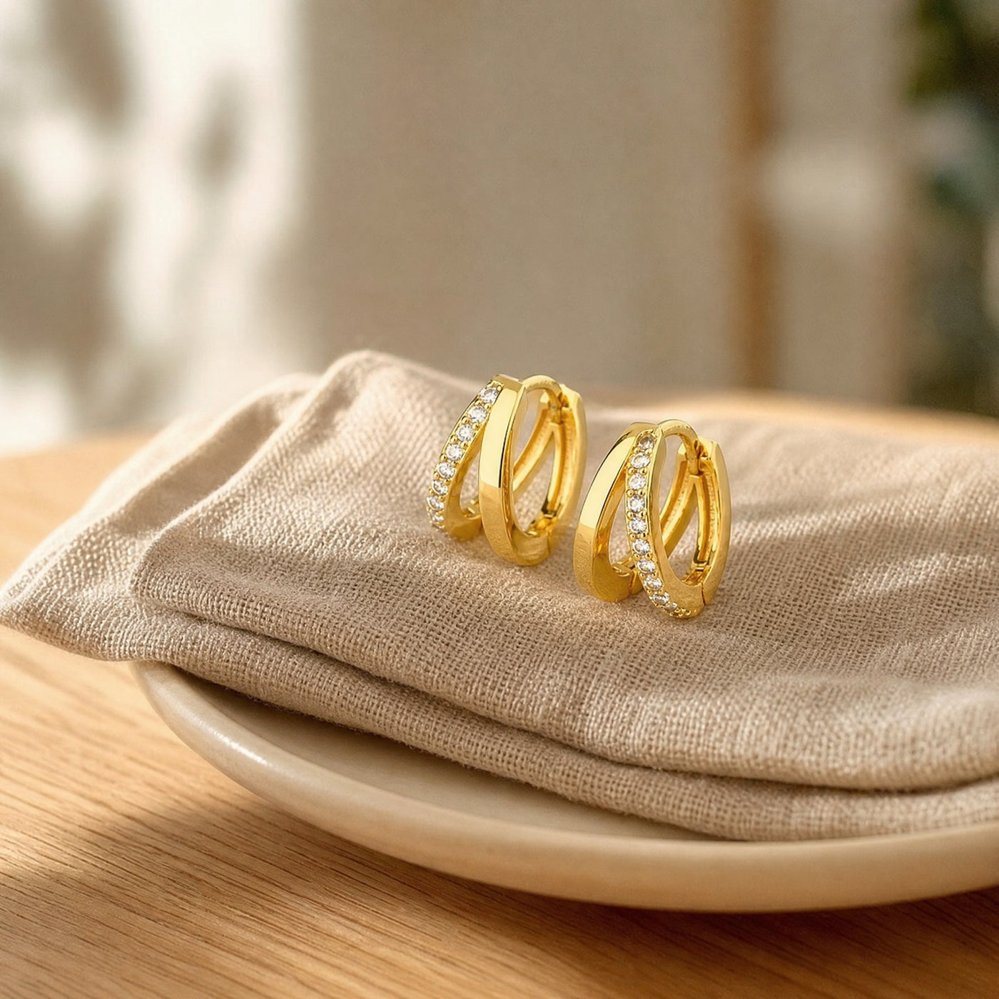 Double Hoop Pavé Earrings – Gold Silver CZ Huggie Cartilage Hoop Earrings for Women