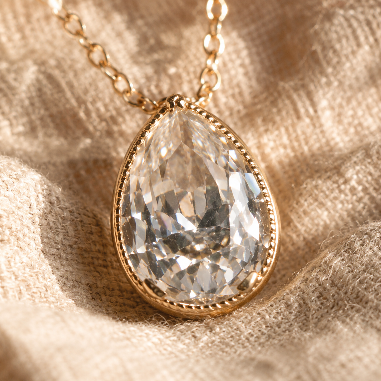 Gold Pear Drop CZ Pendant Necklace – Dainty Bezel Set Teardrop Necklace, Gift for Her