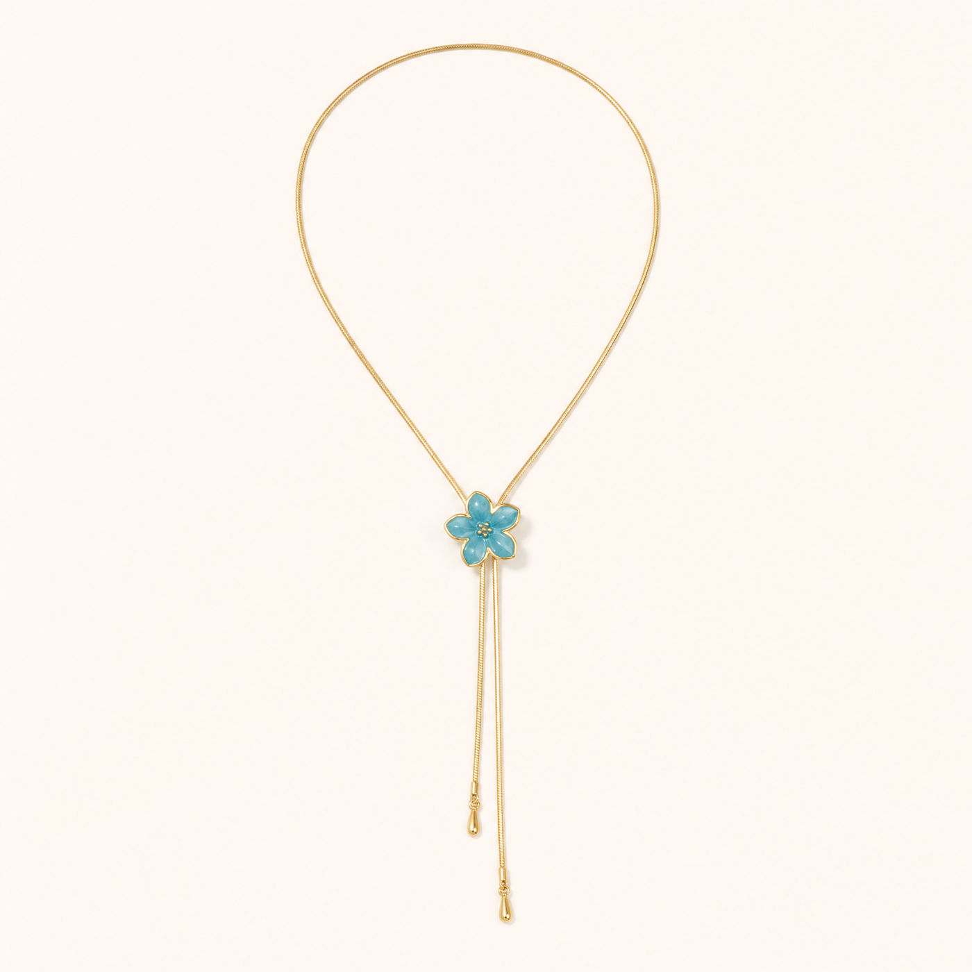 Enamel Flower Y Necklace – Adjustable Long Chain Floral Pendant, Minimalist Gift for Her