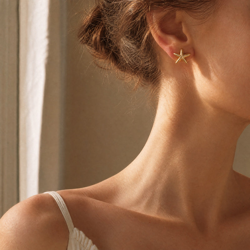 Starfish Stud Earrings – Dainty Gold Silver Textured Sea Star Earrings, Gift for Her