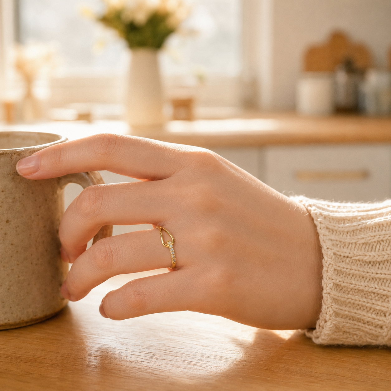 Gold Pavé Zircon Ring – Dainty Stainless Steel Stackable Band, Minimalist Daily Wear Jewelry for Women
