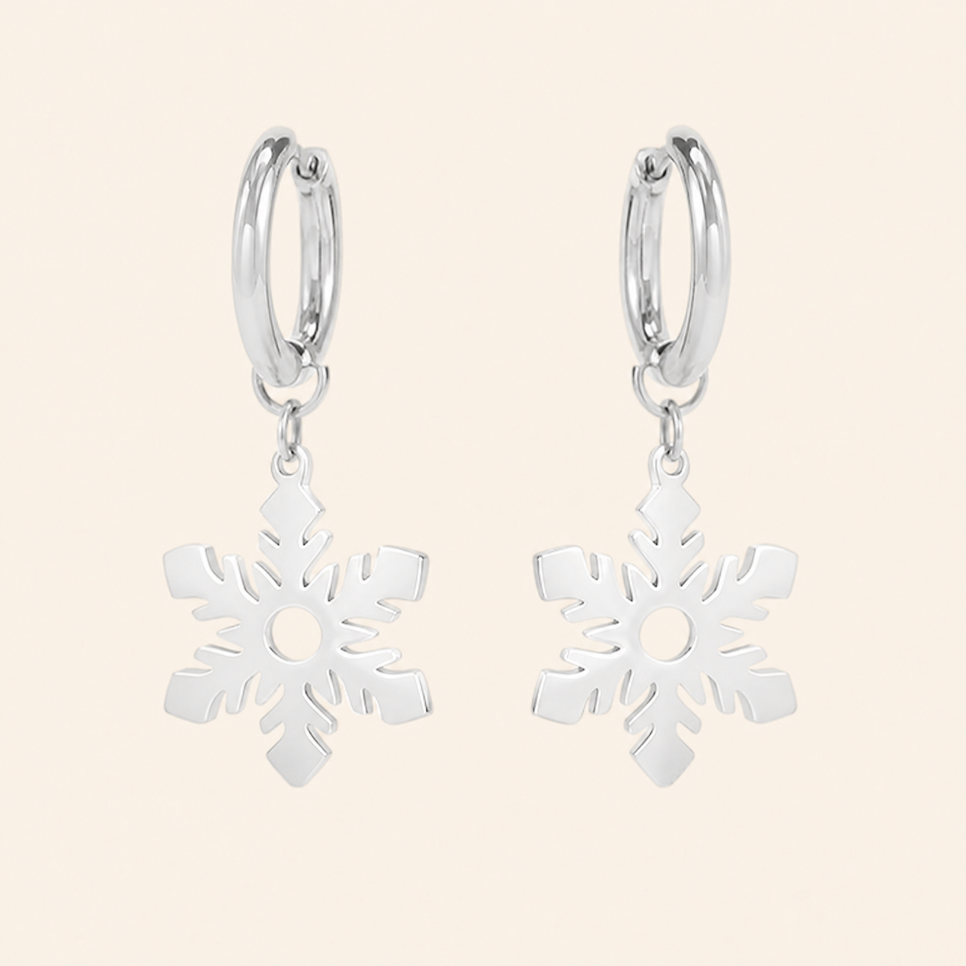 Gold Silver Snowflake Hoop Earrings – Dainty Stainless Steel Dangle Earrings, Gift for Her
