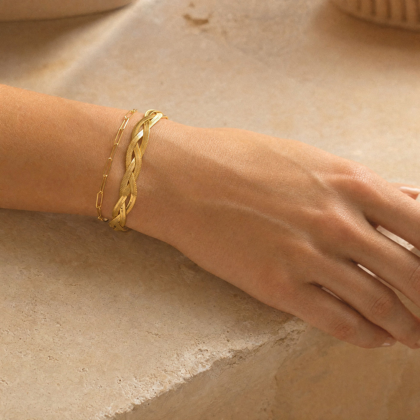 Braided Herringbone Bracelet – Gold Silver Woven Snake Chain Bracelet for Women