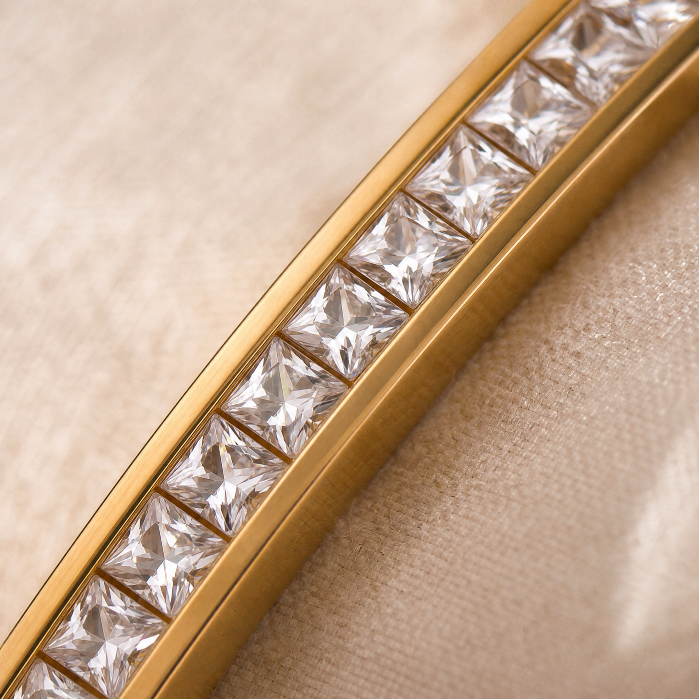 Pavé CZ Bangle Bracelet – Dainty Stackable Crystal Inlay Gold Silver Bracelet, Gift for Her