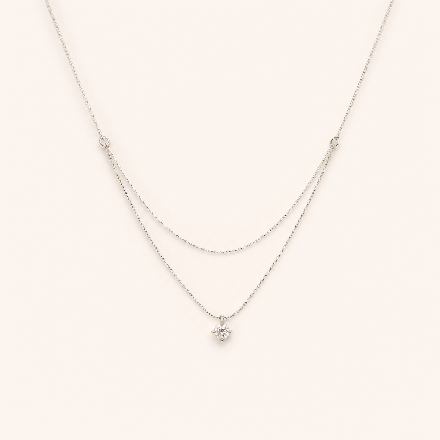 Silver Double Layer CZ Necklace – 925 Sterling Silver Dainty Layered Necklace, Gift for Her