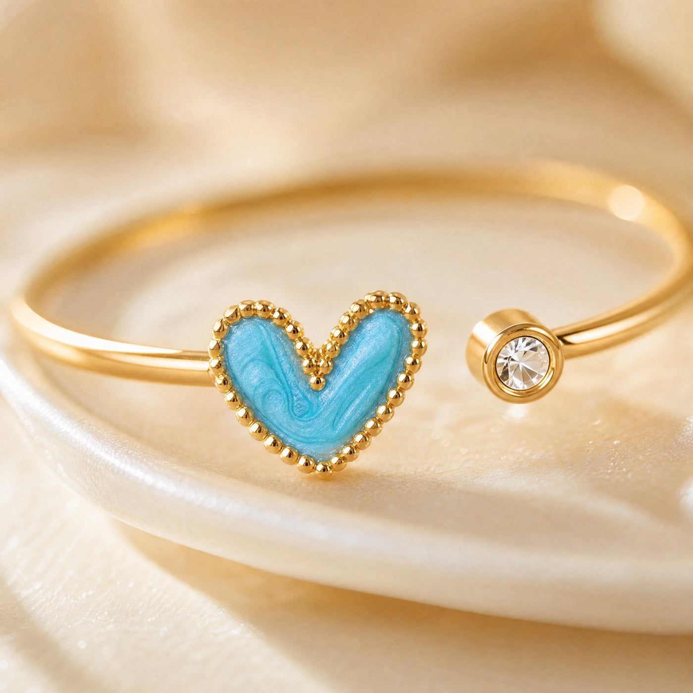 Gold Heart Cuff Bangle – Dainty Gold Stainless Steel Bracelet, Gift for Her