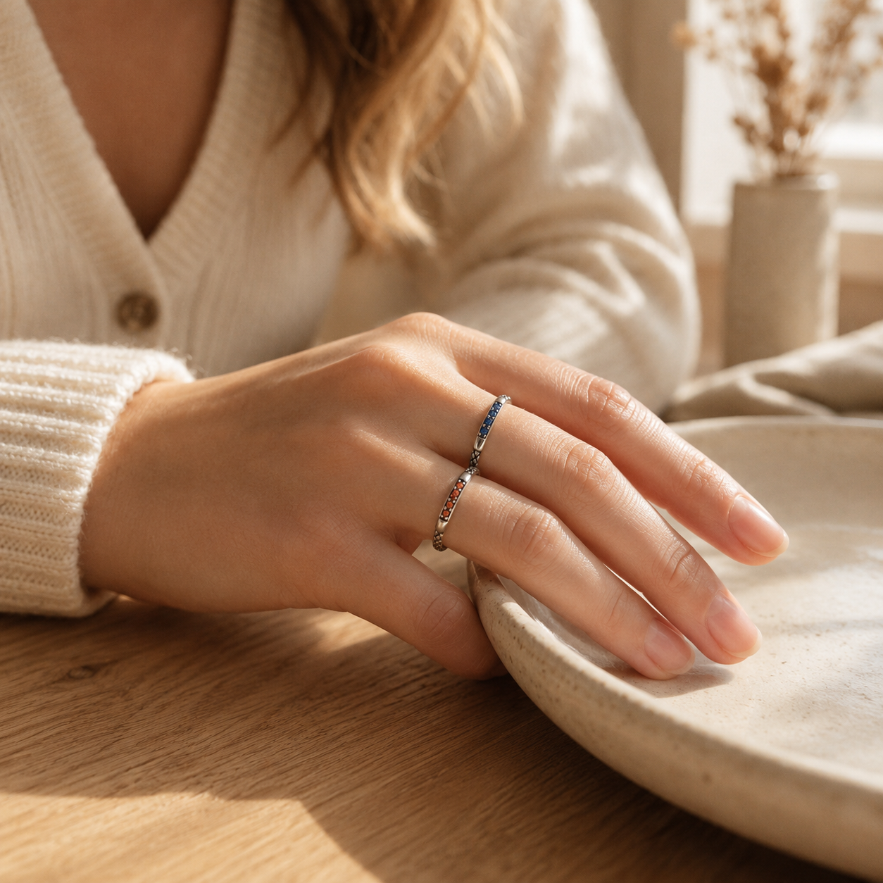 Silver Pavé Serpentine Ring – Stackable CZ Band Ring for Women, Dainty Gift for Her