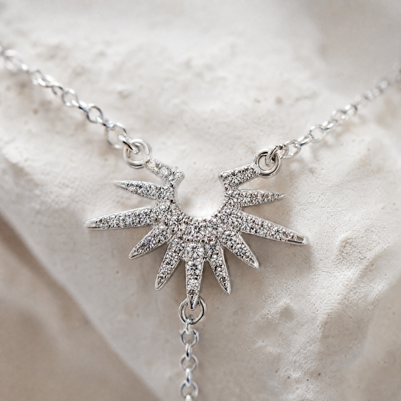 Gold Pavé Starburst Lariat Necklace – CZ Y-Drop Chain, Dainty Layering Necklace Gift for Her