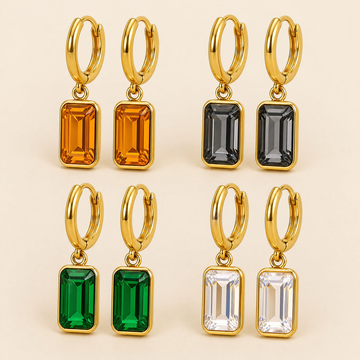 Gold Geometric Crystal Hoop Earrings – Dainty Bezel Charm Dangle Earrings for Women