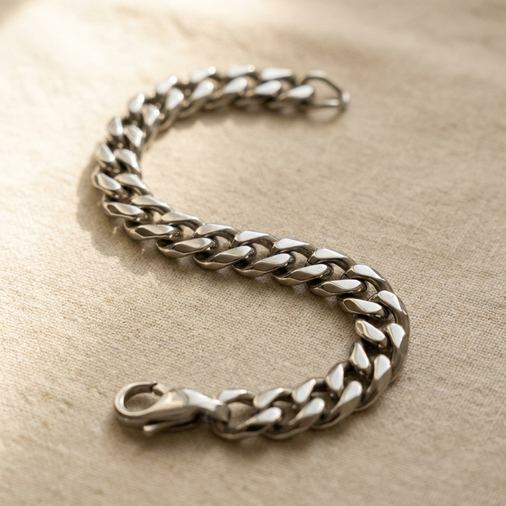Silver Cuban Link Chain Bracelet – Stainless Steel Men Women Layering Bracelet Gift