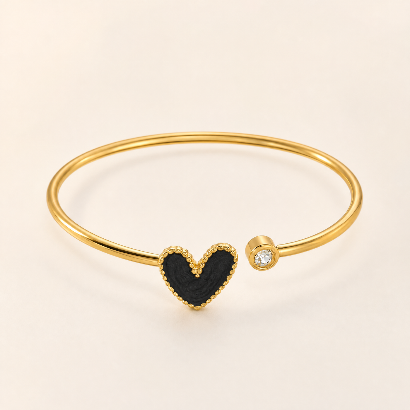 Gold Heart Cuff Bangle – Dainty Gold Stainless Steel Bracelet, Gift for Her