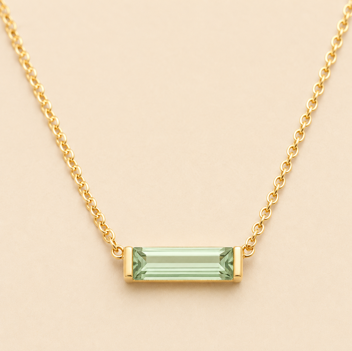Gold Baguette Birthstone Necklace – Dainty Gold- CZ Pendant, Gift for Her
