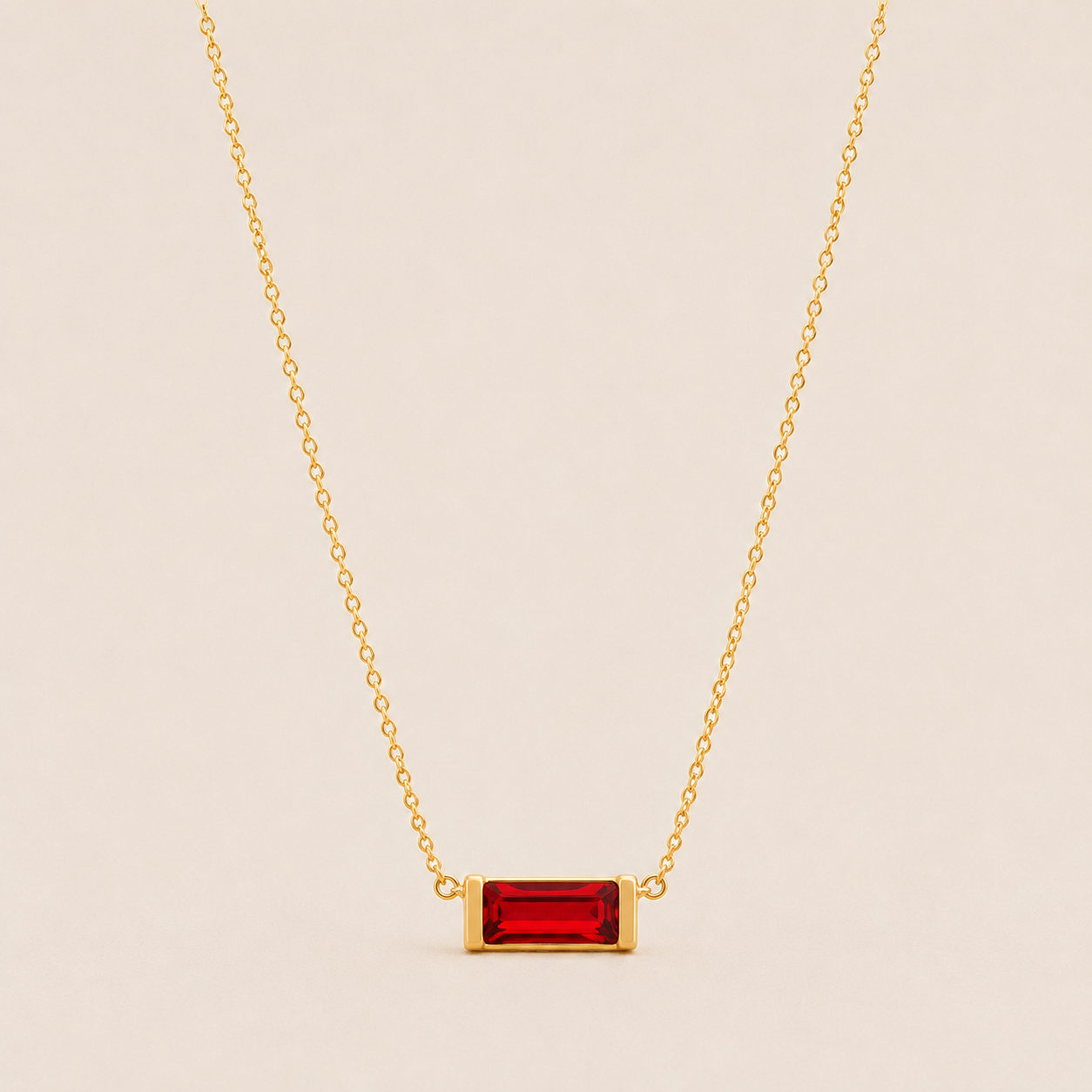 Gold Baguette Birthstone Necklace – Dainty Gold- CZ Pendant, Gift for Her