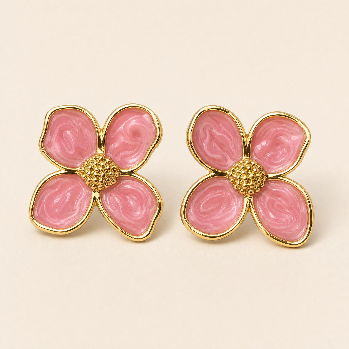 Gold Enamel Flower Stud Earrings – Dainty Floral Gold-Tone Studs, Gift for Her