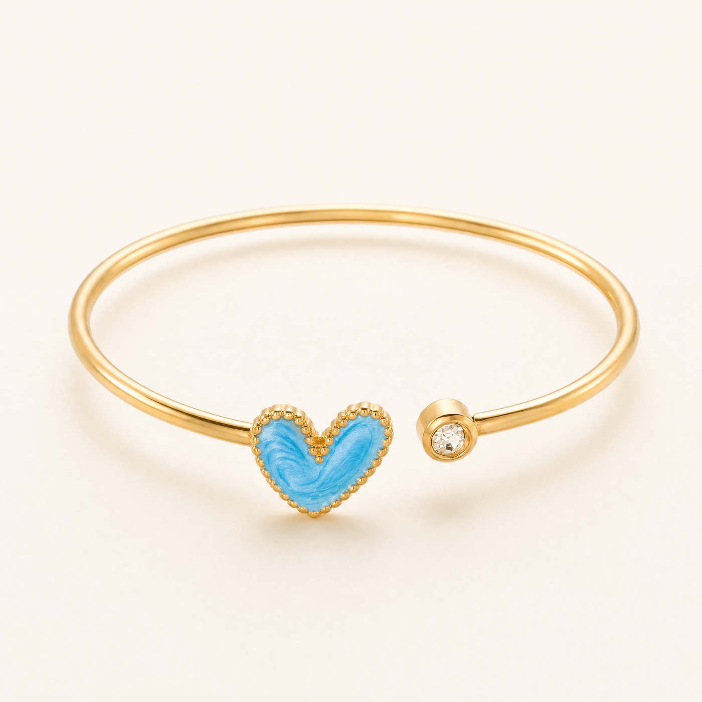 Gold Heart Cuff Bangle – Dainty Gold Stainless Steel Bracelet, Gift for Her