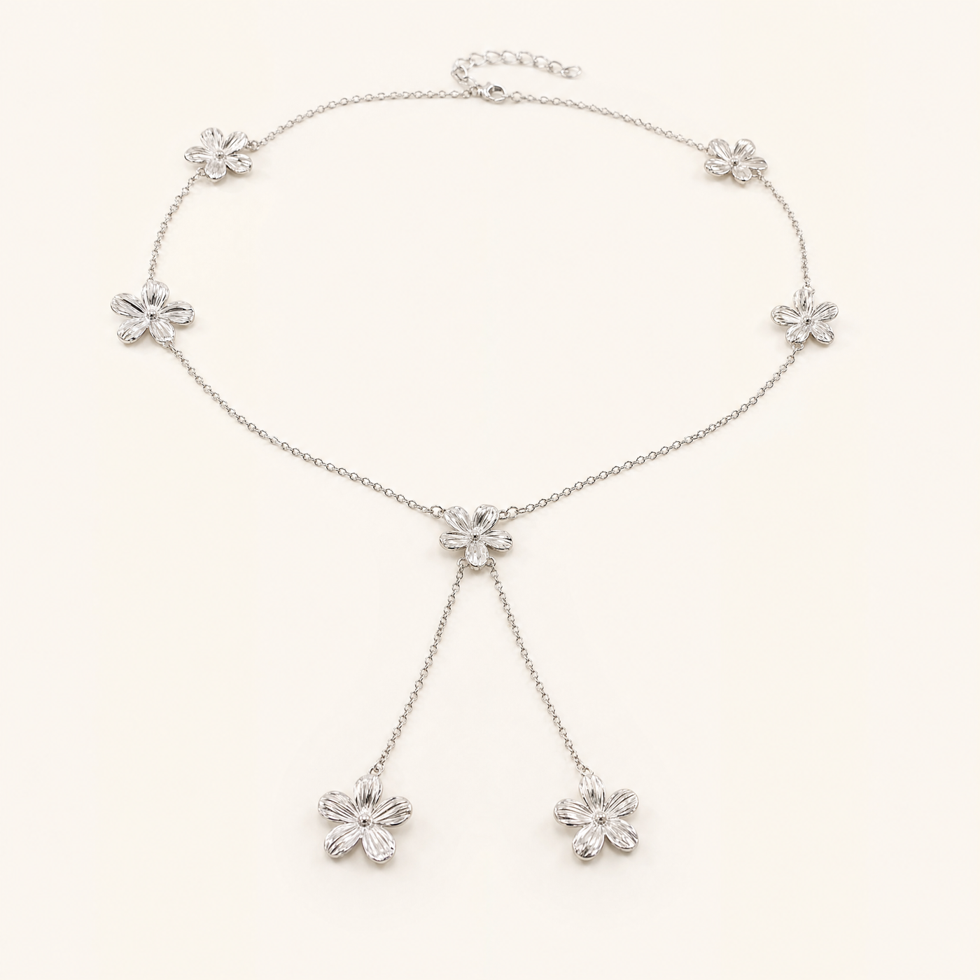 Flower Lariat Necklace – Long Y-Drop Floral Chain Necklace, Gift for Her