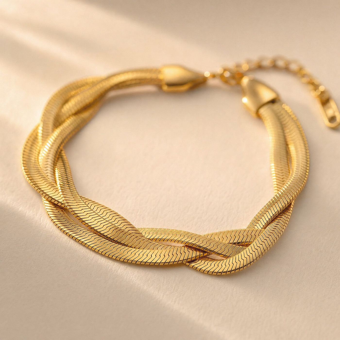 Braided Herringbone Bracelet – Gold Silver Woven Snake Chain Bracelet for Women