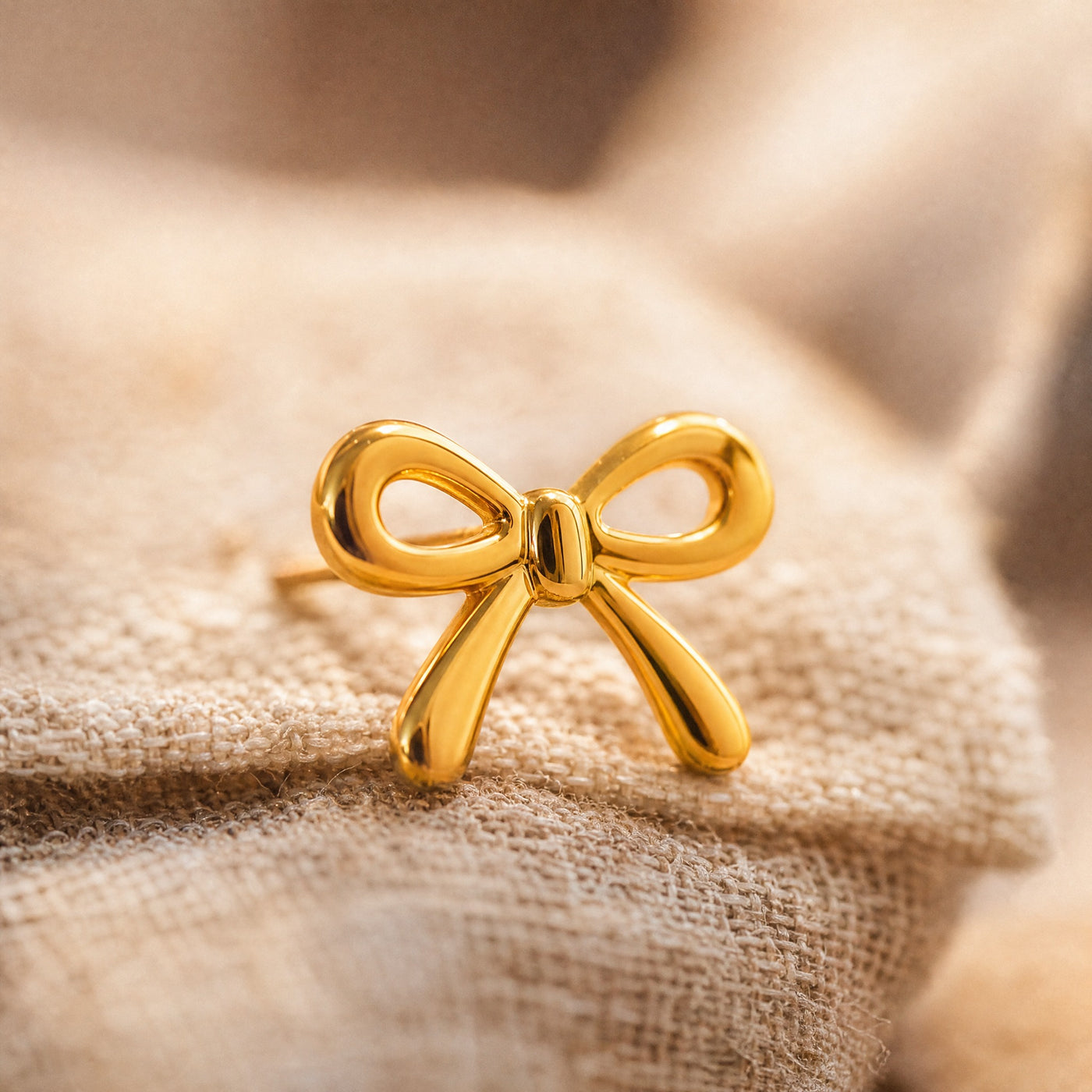 Gold Bow Stud Earrings – Dainty Gold Minimalist Ribbon Earrings, Gift for Her