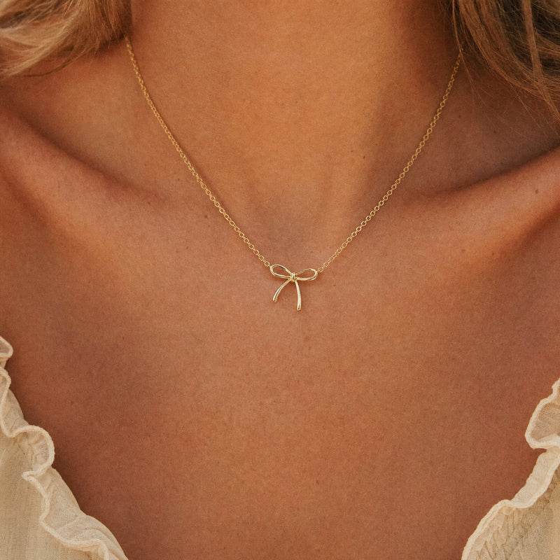 Gold Bow Pendant Necklace – Dainty Gold Silver Plated Bow Choker Chain, Gift for Her