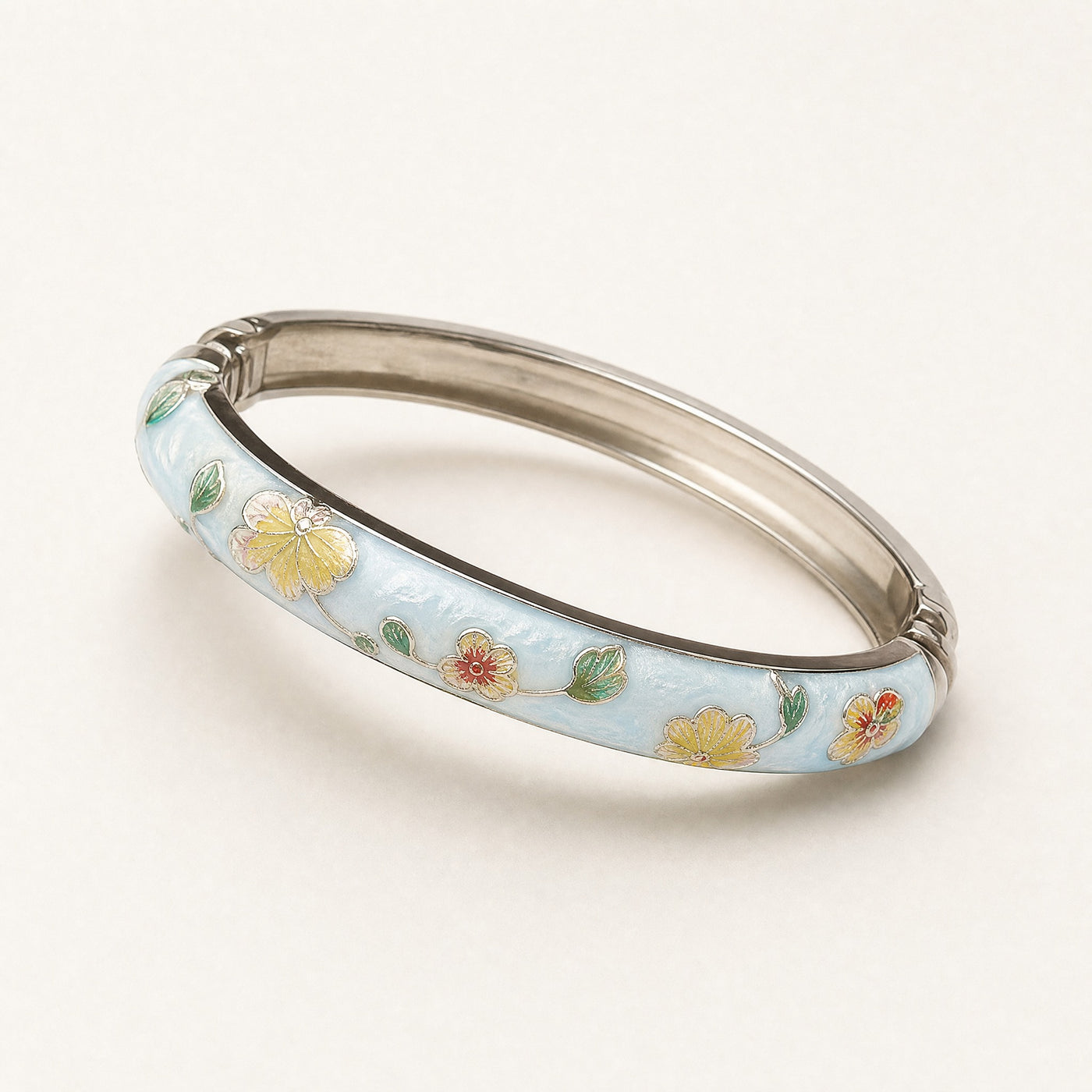 Cloisonne Enamel Bangle – Floral Peony Filigree Ethnic Vintage Bracelet, Gift for Her