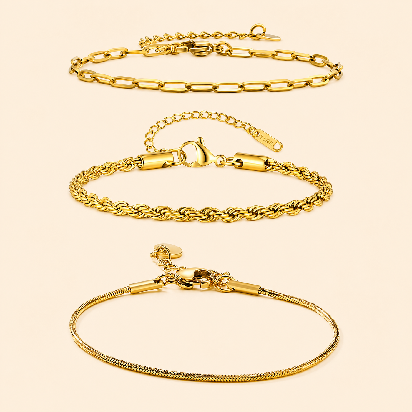 Gold & Silver Chain Bracelet Set – Dainty Layering Stainless Steel Bracelets for Women