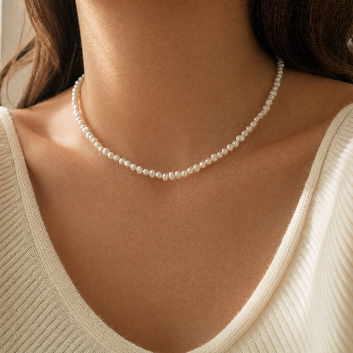 Baroque Freshwater Pearl Necklace – Sterling Silver Dainty Layering Pearl Necklace Gift