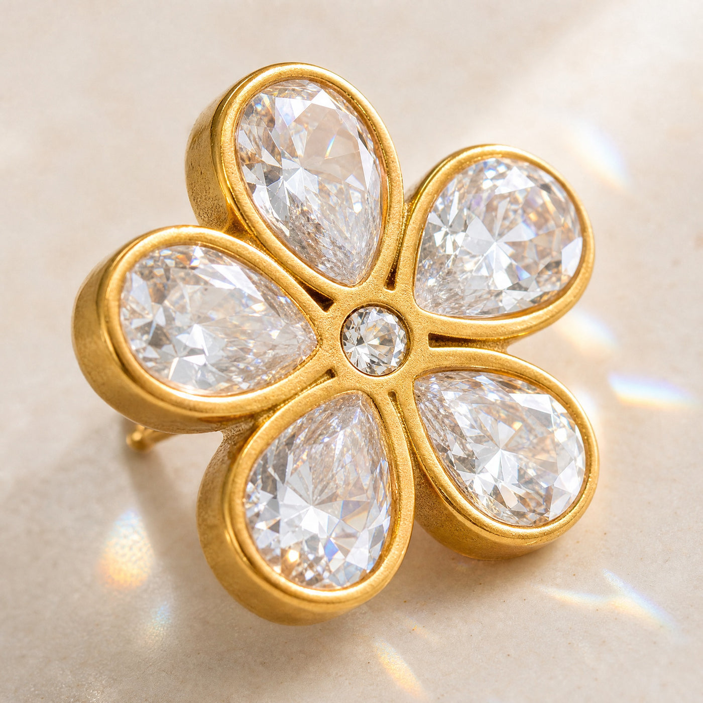 Gold CZ Flower Stud Earrings – Bezel-Set Crystal Daisy Gold Studs, Gift for Her