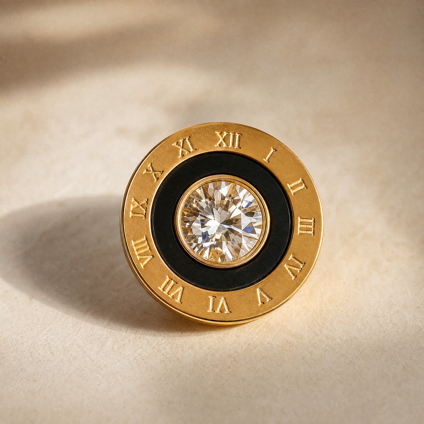 Gold Roman Numeral Stud Earrings – Black Enamel CZ Circle Studs, Dainty Gold Earrings Gift for Her