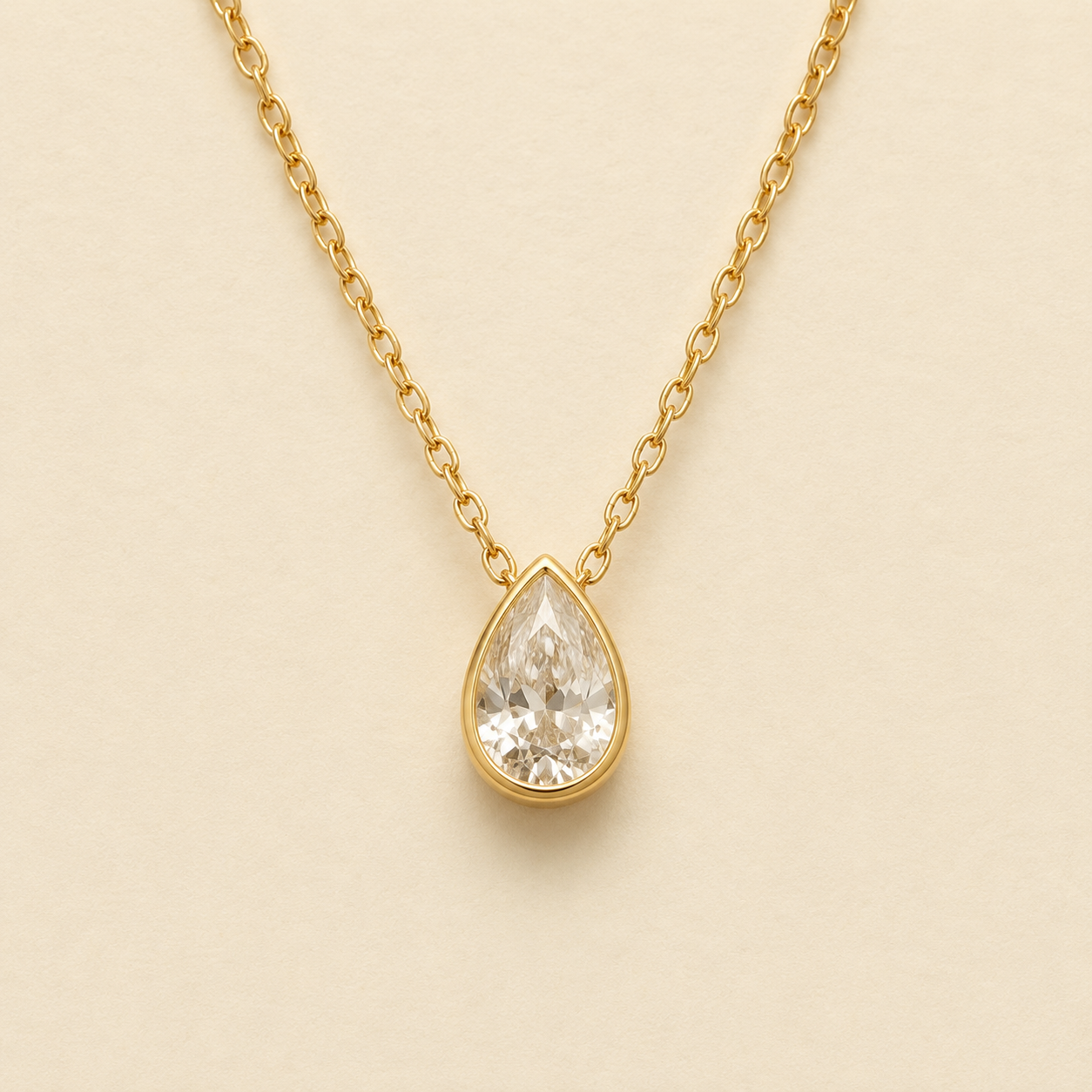Gold Pear Drop CZ Pendant Necklace – Dainty Bezel Set Teardrop Necklace, Gift for Her