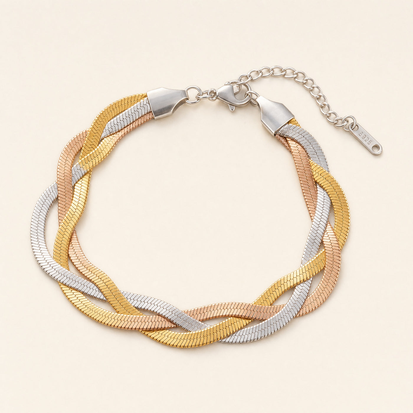 Braided Herringbone Bracelet – Gold Silver Woven Snake Chain Bracelet for Women